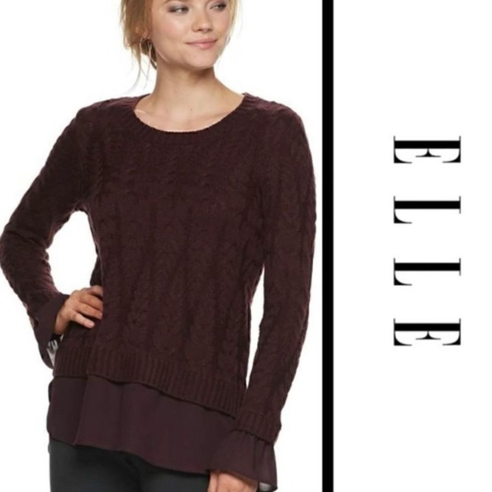 Elle XS cable knit mock layer sweater